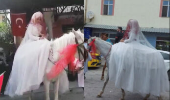 GELİN VE DAMAT DÜĞÜNE AT ÜSTÜNDE GİTTİ