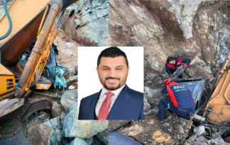 Yol çalışması yapan iş makinesi üzerine aya düştü