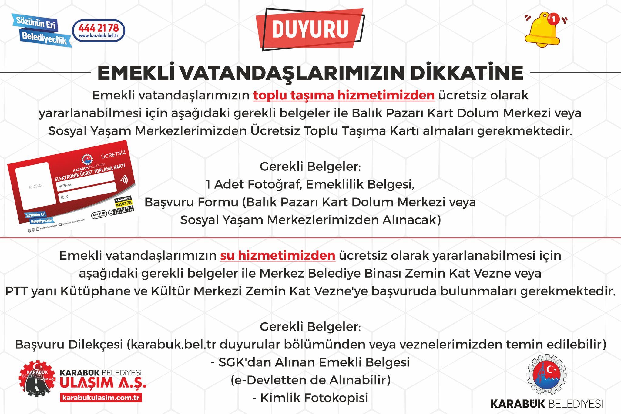 ÜCRETSİZ TOPLU TAŞIMA VE SU HİZMETİ İÇİN YAPMANIZ GEREKENLER